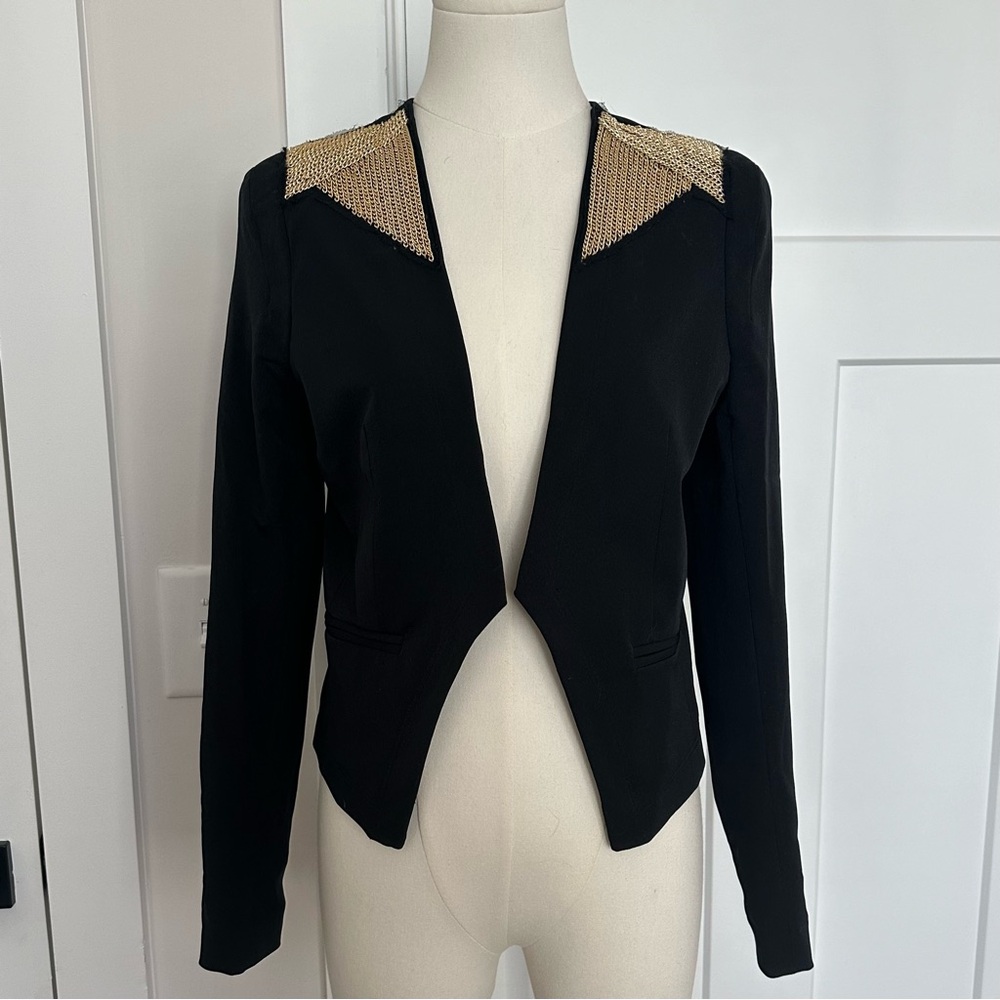 Worthington Black Blazer with Gold Chain Embellishment on Shoulders | Size S